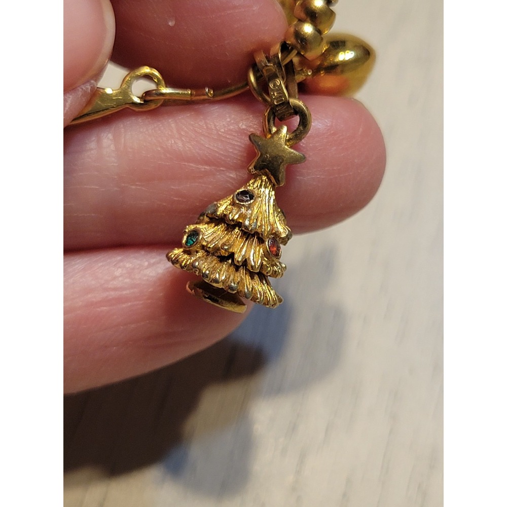 Vtg MONET Gold-tone Charm Holder Pendant w Heart, Christmas Tree And Whistle - Picture 6 of 8
